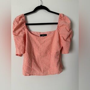 Lulus Blushin' Babe Pink Gingham Ruched Puff Sleeve Top